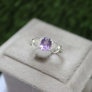 Oval Amethyst Engagement Ring: Sterling Silver Gemstone Promise Ring