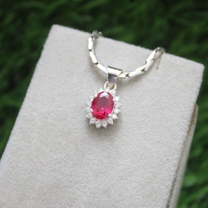 Oval Ruby Necklace: Handmade 925 Sterling Silver July Birthstone