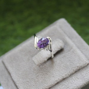 Natural Amethyst Oval Ring | Sterling Silver Halo Gemstone Jewelry