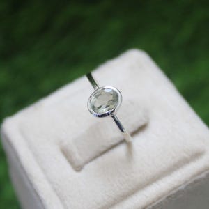 Natural Green amethyst ring, halo engagement ring, oval cut, sterling silver green amethyst,  oval green amethyst, bezel set ring