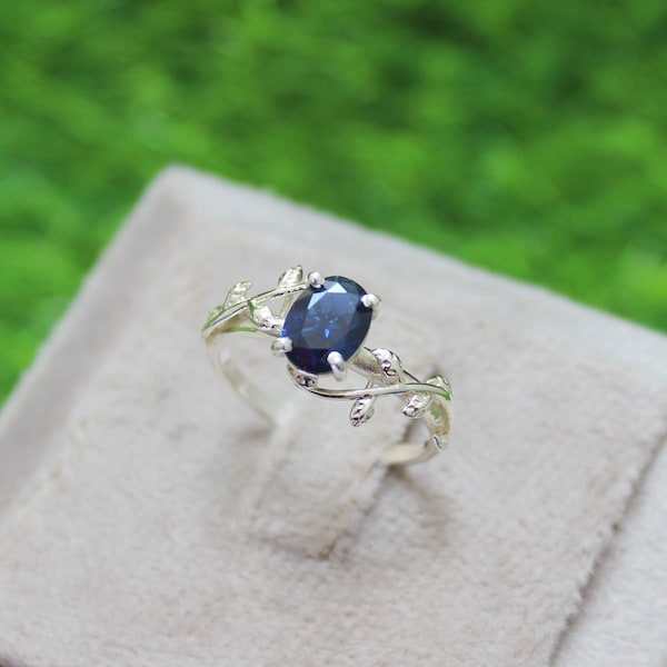 Vintage Saphir Ring, blauer Edelstein Ehering, Silberring im Ovalschliff, handgemachter Schmuck, Geschenk für sie