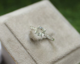 Cushion Cut Green Amethyst Ring, 925 Sterling Silver Wedding Band, February Birthstone