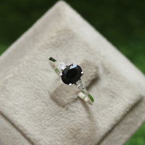 Oval cut black onyx ring, 925 sterling silver ring, Birthstone ring, Wedding ring for women, Anniversary gift, Gift for wife