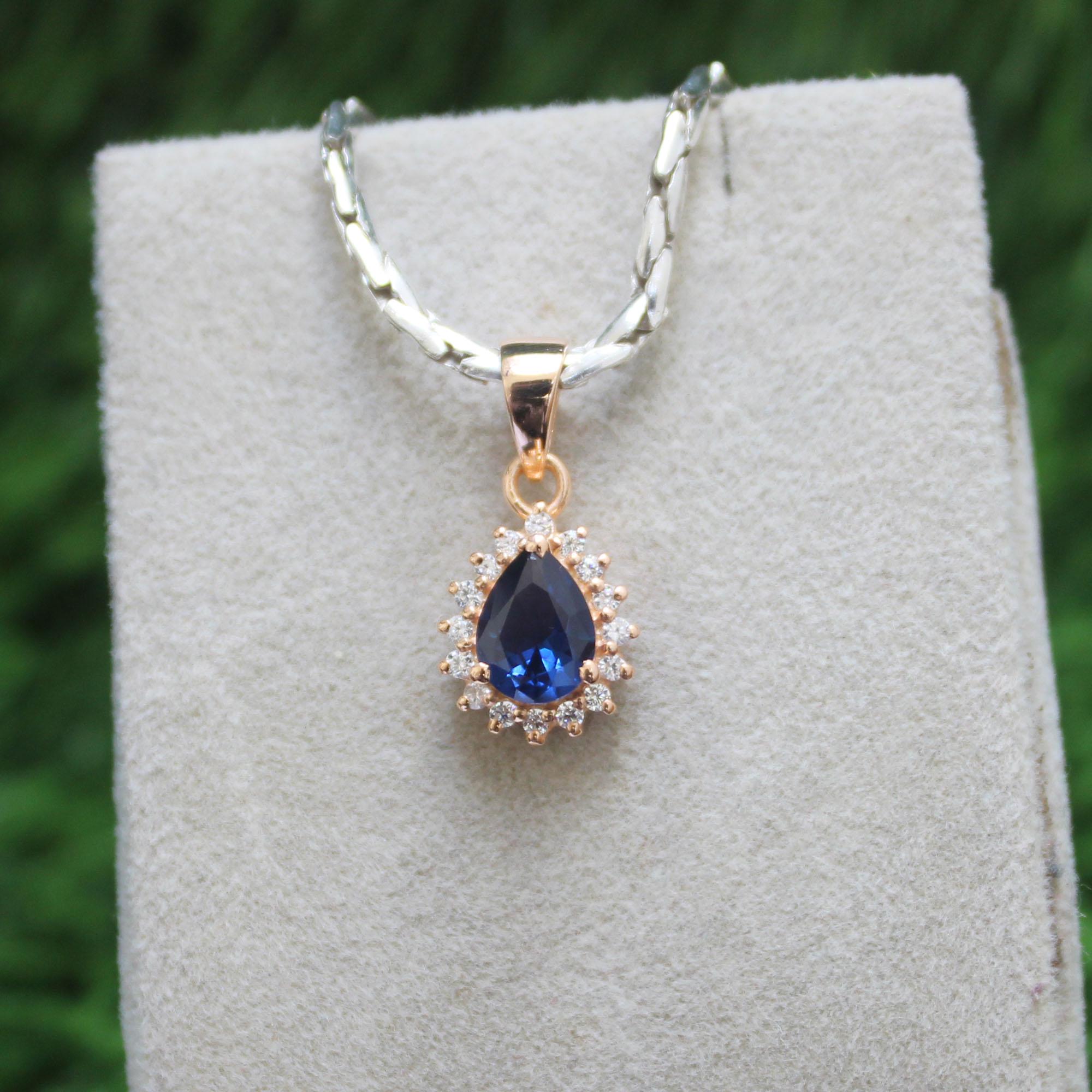 Blue Sapphire Pendant Necklace: Sterling Silver September Birthstone