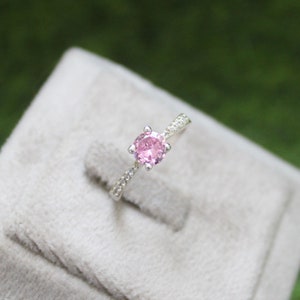 925 sterling silver unique pink sapphire ring for women / pink gemstone ring / 6mm round cut ring / solitaire engagement ring