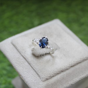 Art Deco Sterling Silver Sapphire Ring: Vintage Style Engagement