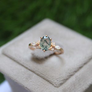 Anillo de compromiso de ágata musgosa, anillo de promesa de plata de ley inspirado en la naturaleza