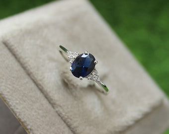 Blauwe saffier ring- Sterling zilveren ring-echte saffier verlovingsring-Twisted Vine Promise Ring-september Birthstone-ovaal geslepen