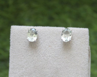 Oval Green Amethyst Stud Earrings: Sterling Silver Gemstone Jewelry