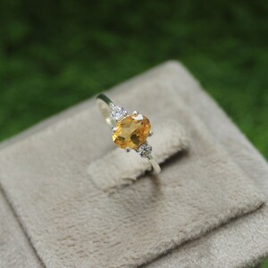 Anillo de boda con piedra preciosa de citrino amarillo natural, anillo nupcial para ella, joyería de plata.