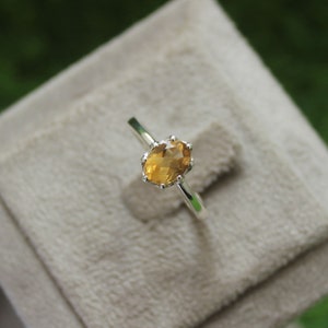 Natural Citrine Ring- Sterling Silver Ring- Yellow Gemstone Engagement Promise Ring- November Birthstone- Anniversary Birthday Gift For Her