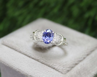 Vintage Tansanit 925 Sterling Silber Verlobungsring: Dezember Geburtsstein