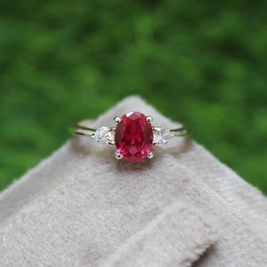 Oval cut ruby silver ring, sterling silver, gemstone ring for women, solitaire engagement ring, wedding ring, July birthstone