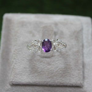 Natural Amethyst Ring: 925 Sterling Silver, CZ Diamond Accent