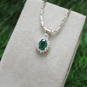 Emerald Pendant: Oval Gemstone, 925 Sterling Silver, May Birthstone