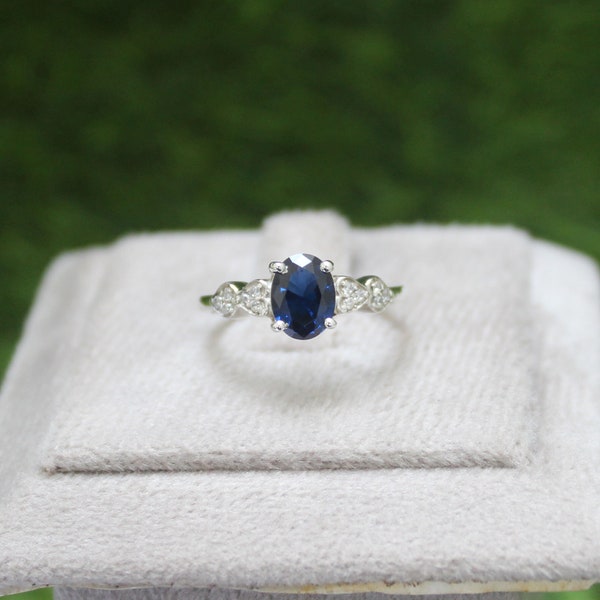 Blue Sapphire Engagement Ring- Oval Cut Ring- 925 Sterling Sliver - Wedding gift - Gift For Her- Silver Ring- September Birthstone