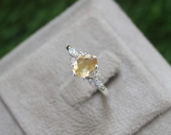 Handmade 1.5 CT Oval Citrine Ring: Sterling Silver CZ Diamond Accent