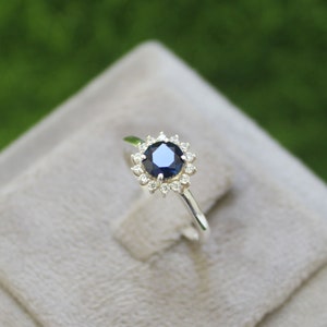 Dainty Blue Sapphire Ring: Round Cut Sterling Silver, Handmade Jewelry