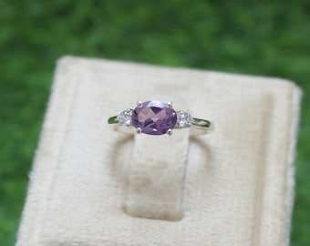 Oval Amethyst Halo Engagement Ring, Sterling Silver, CZ Accents