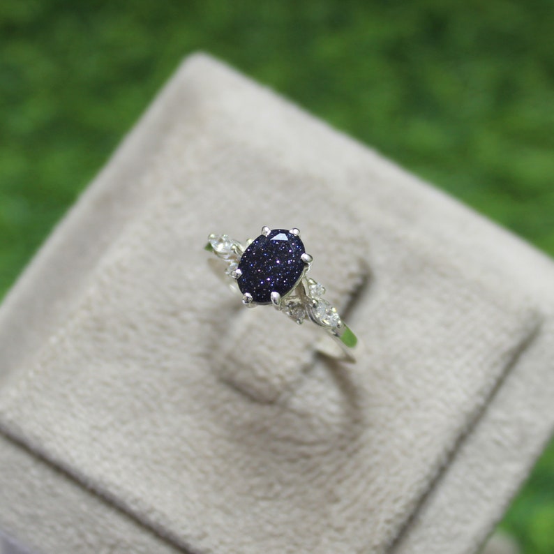 Handmade Oval Blue Sandstone Ring: Vintage 925 Sterling Silver - Etsy