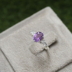 Oval Amethyst Sterling Silber Ring, lila Edelstein Ehering