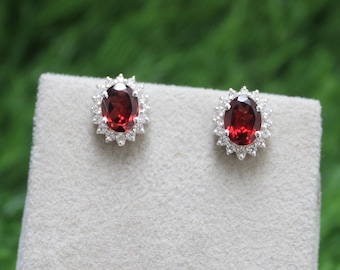 Natural Garnet Stud Earrings, Minimalist Red Stone Jewelry, Gift for Her