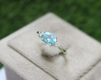 Natural Swiss Blue Topaz Sterling Silver Ring: December Birthstone, Handmade Ring