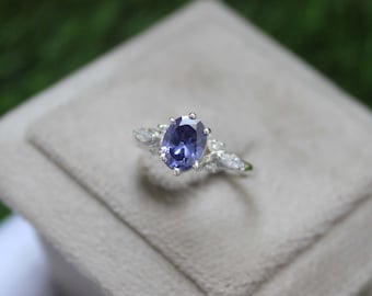 Handmade Oval Tanzanite Ring: CZ Diamond, 925 Sterling Silver