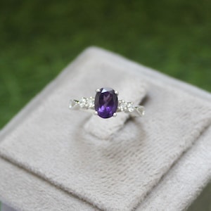Natural Amethyst Ring - 925 Sterling Silver Purple Amethyst Engagement Ring For Women Promise Ring- February Birthstone Anniversary Gift
