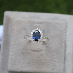 Blue Sapphire Ring, Vintage Sterling Silver Blue Engagement Ring, Unique Anniversary Ring, September Birthstone, Birthday Gift For Her