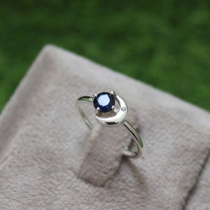 Blue sapphire gemstone ring, lab created blue sapphire, solid 925 sterling silver, birthstone ring, anniversary gift, gift for her