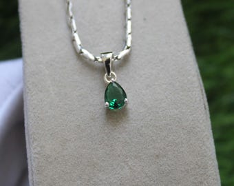 Pear Cut Emerald Pendant, Sterling Silver Gemstone Necklace, Personalized Birthstone Gift