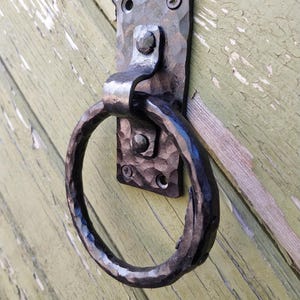 Hand Forged Iron Door Pull.Cabinet Handle. Towel Holder, Door Knocker, Door Handle.Rustic Wrought Steel Round Ring Vintage Style.