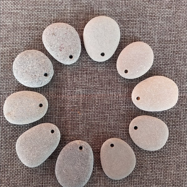 10 pcs Drilled Flat Sea Stones.Painting Stone With Hole 3mm.Beach Stones Jewelry Making.Making Personalized Key Ring