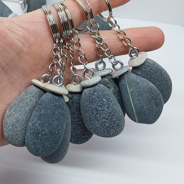 One Piece Natural Sea Stone Keychain.Beach Stone Key Ring.Beach Pebble Keychain.Sea Stone Art.