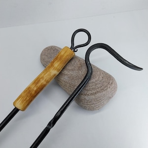 Hand Forged Iron Fire Poker With Wooden Handle.Forged Fireplace Poker.Rustic Wrought Iron Wood Stove Poker.Forged Metalcraft