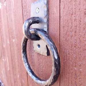 Hand Forged Iron Door Pull.Cabinet Handle. Towel Holder, Door Knocker, Door Handle.Rustic Wrought Steel Round Ring Vintage Style.