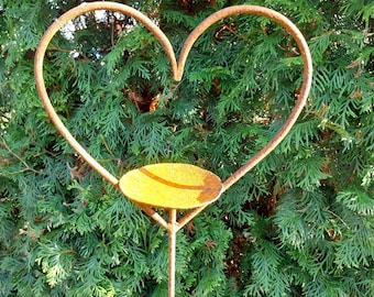 Forged Steel Garden Stake. Metal Heart.Garden Decoration Rust Heart.Heart Shaped Plant Stake.