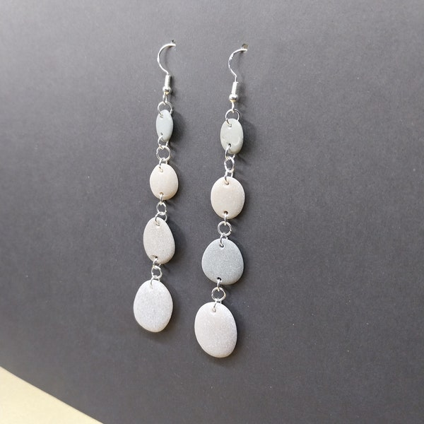 Natural Sea Stone And Silver Earrings.Long Beach Stone Earrings.Sea Pebble Jewelry