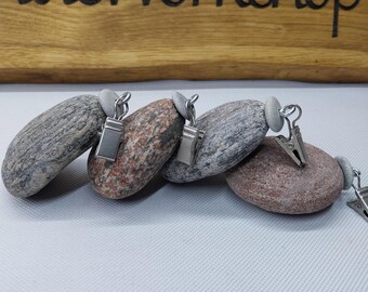 Juego de 4 pesas de piedra de playa natural para cortina, mantel, cortina, piedra, guijarros y clips para cortina. K#7