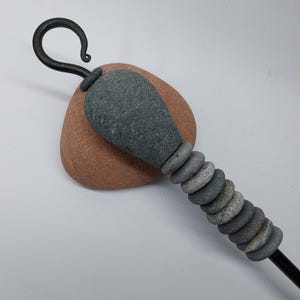 Hand Forged Fireplace Poker With Natural Beach Stone Handle.Fireplace Tool.Wrought Iron Poker.Blacksmith Poker With Sea Rock Handle.