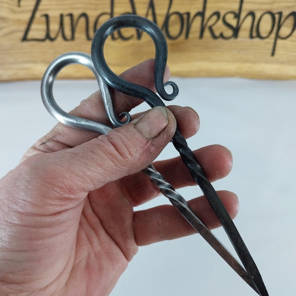 Grampo de cabelo de ferro forjado à mão. Presilha de cabelo. Garfo para cabelo. Artesanato em metal forjado. Grampo de cabelo em aço inoxidável.
