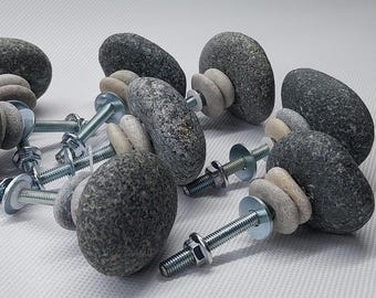 One Piece Stone Knob. Sea Rock Drawer pull. Beach Stone Furniture Knob. Pebble Cabinet Handle