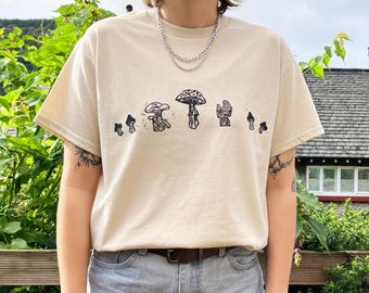 Hand Printed Mushroom Graphic Tshirt