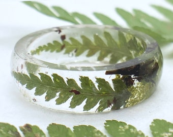 REAL FERN MOSS Resin Ring, pressed flower resin ring forestcore nature ring goblincore jewelry cottagecore ring fairy cottagecore aesthetic
