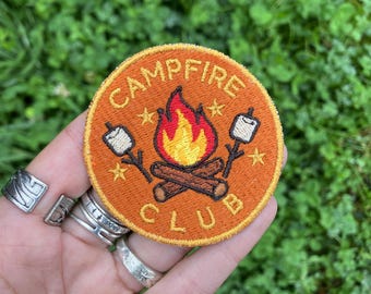Campfire Club Embroidered Patch, Iron On Nature Patch for Camping Lovers, Forest Core Autumn Accessories