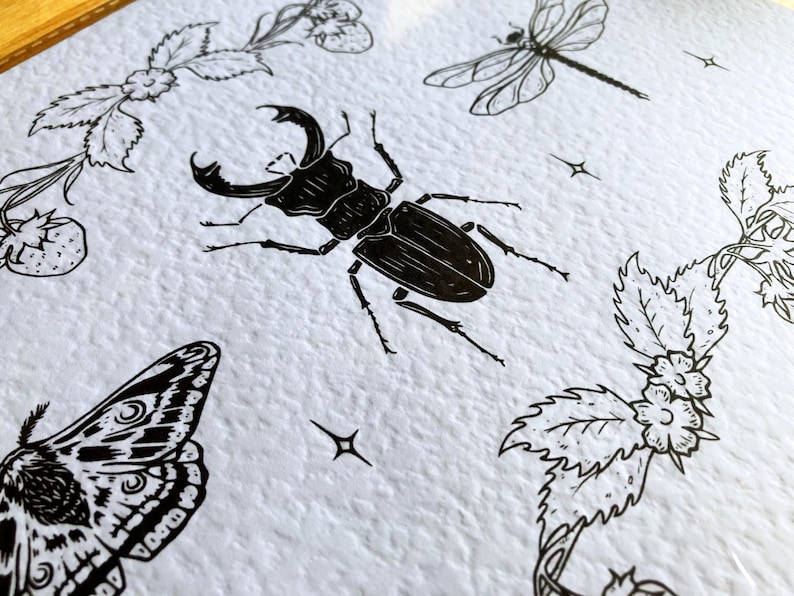 Spring Bug Artwork Bug & Beetles Art Print - A4 Spring Insect Art Print, Cottagecore Art ...