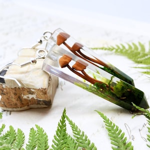 MUSHROOM EARRINGS, resin mushroom jewelry, terrarium earrings, cottagecore jewelry, witchy gifts, fairycore goblincore, nature jewelry