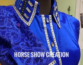 Blue Western Show Shirt, Sheer Sleeves, Rodeo Queen Jacket