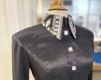 Black Western Show Shirt, Horsemanship Jacket, Rhinestone Detail